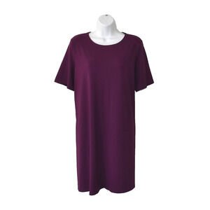 A6 Auth EILEEN FISHER Viscose Purple Jersey Short Sleeve Petite Dress Size PL